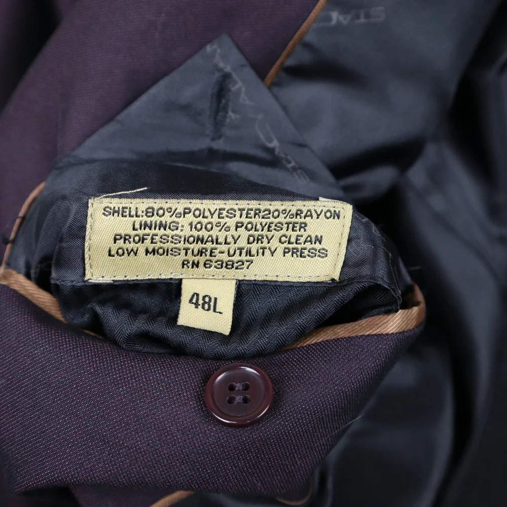 Stacy Adams Blazer Mens 48L Gold Single Breasted Burgundy Iridescent Sport Coat